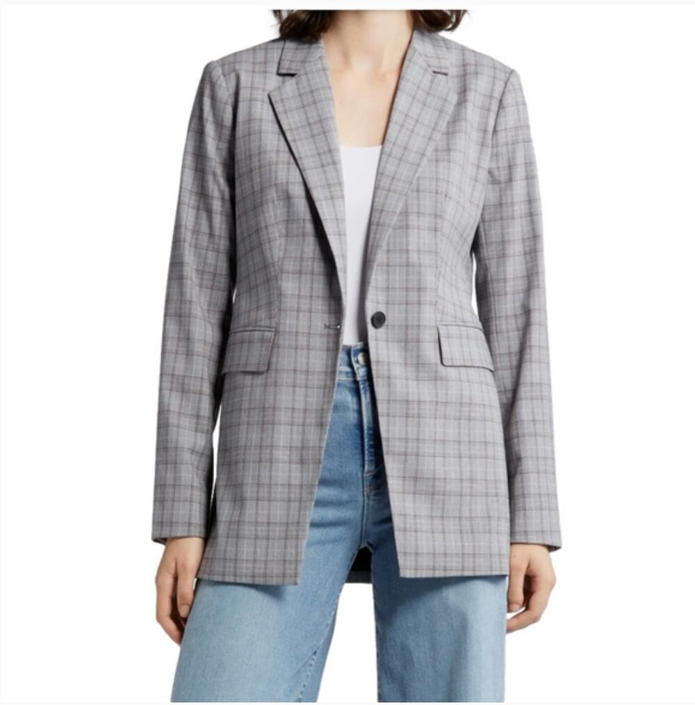 Nordstrom British Plaid Blazer XL NWOT Gray Jacket Academia Capsule Minimalist